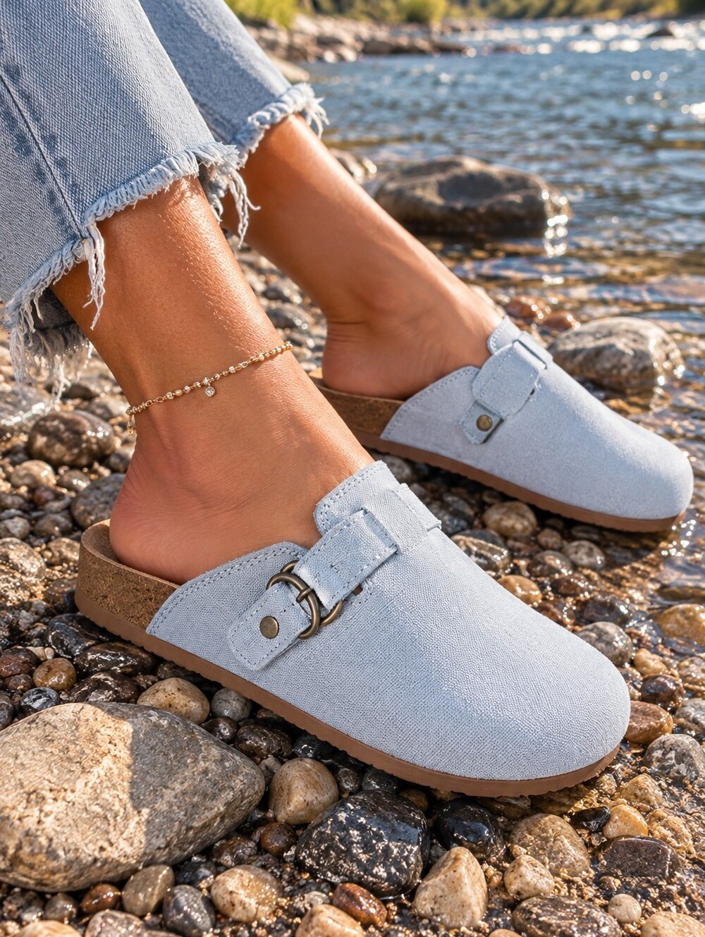 Reef Light Blue Slip-On Buckle Clogs